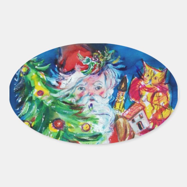 PEGATINA OVALADA SANTA CON NAVIDAD Y REGALOS (Anverso)