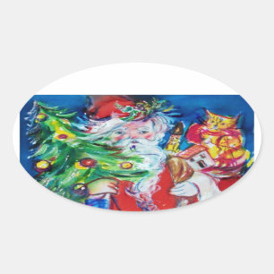 PEGATINA OVALADA SANTA CON NAVIDAD Y REGALOS