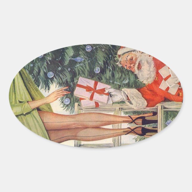 Pegatina Ovalada Santa con piernas Chicas Pinup con medias marinas (Anverso)