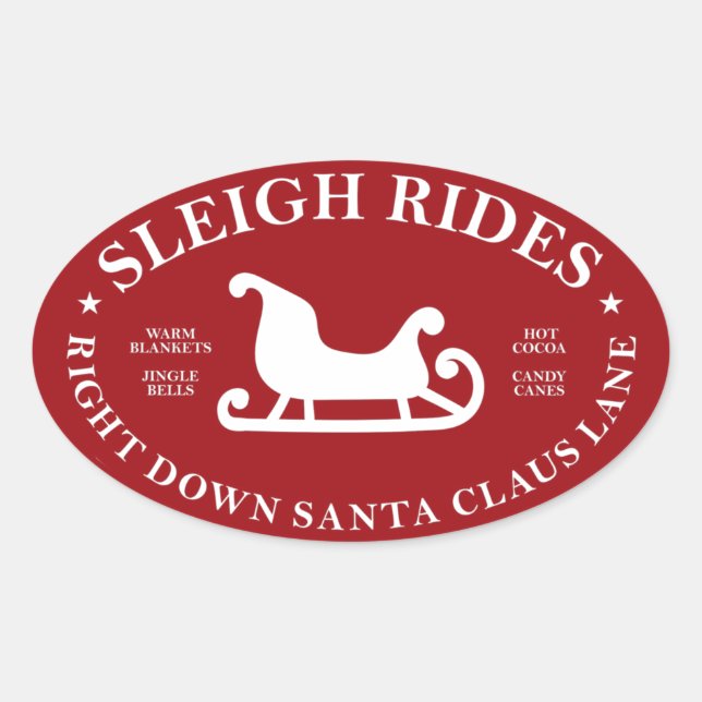 Pegatina Ovalada Santa Lane Sleigh Rides (Anverso)