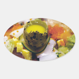 Pegatina Ovalada Sashimi Salmon Tuna Fish Caviar de pescado japonés