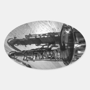 Pegatina Ovalada Saxofón de Tenor Blanco y Negro