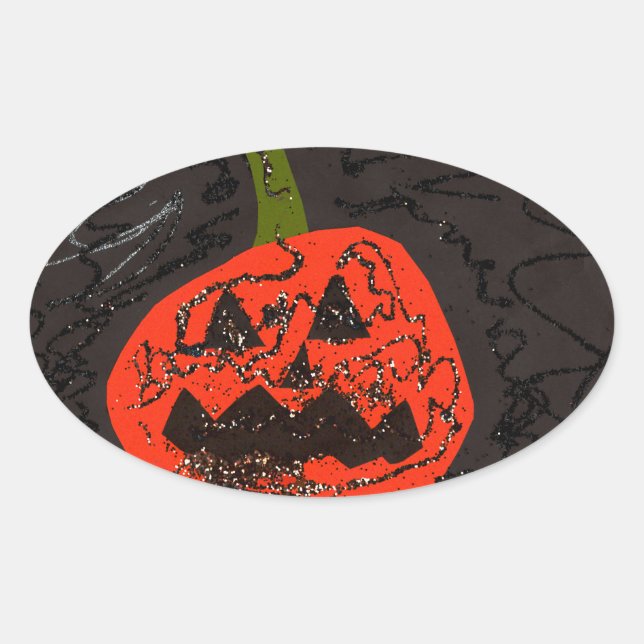 Pegatina Ovalada Scary Purpurina Jack o' Lantern (Anverso)