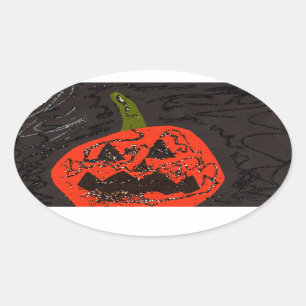 Pegatina Ovalada Scary Purpurina Jack o' Lantern