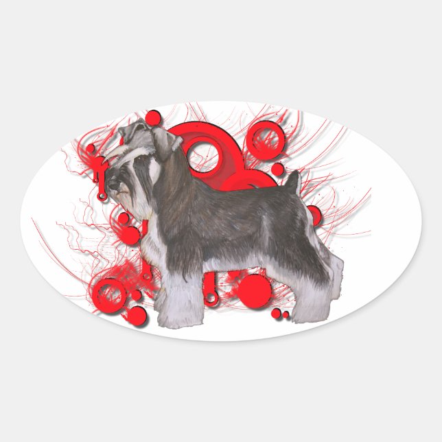 Pegatina Ovalada Schnauzer con círculos rojos (Anverso)
