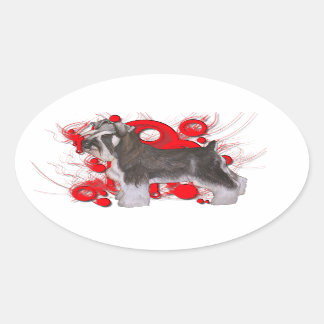Pegatina Ovalada Schnauzer con círculos rojos