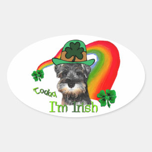 Pegatina Ovalada Schnauzer St Patricks en miniatura