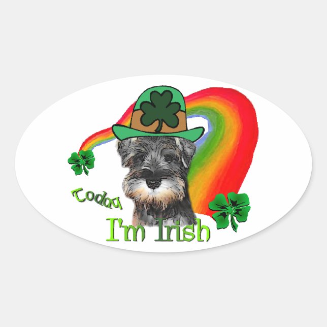Pegatina Ovalada Schnauzer St Patricks en miniatura (Anverso)