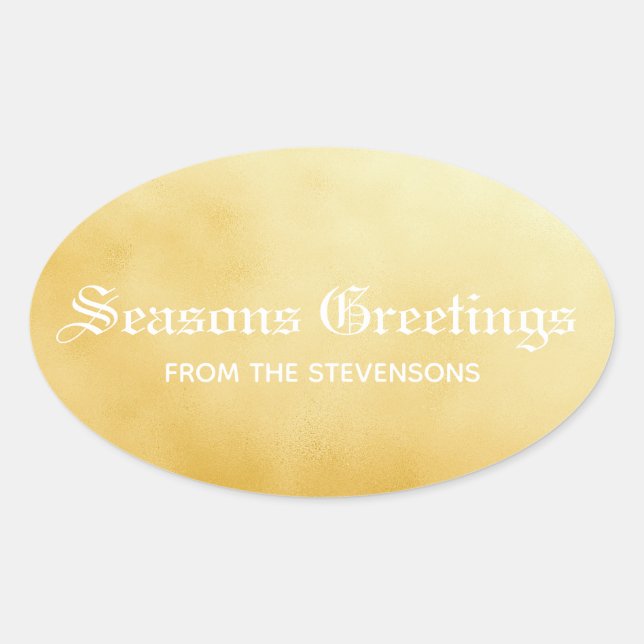 Pegatina Ovalada Seasons Greetings Gold (Anverso)