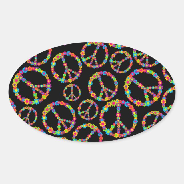 Pegatina Ovalada Señales de paz de poder de flor (Anverso)