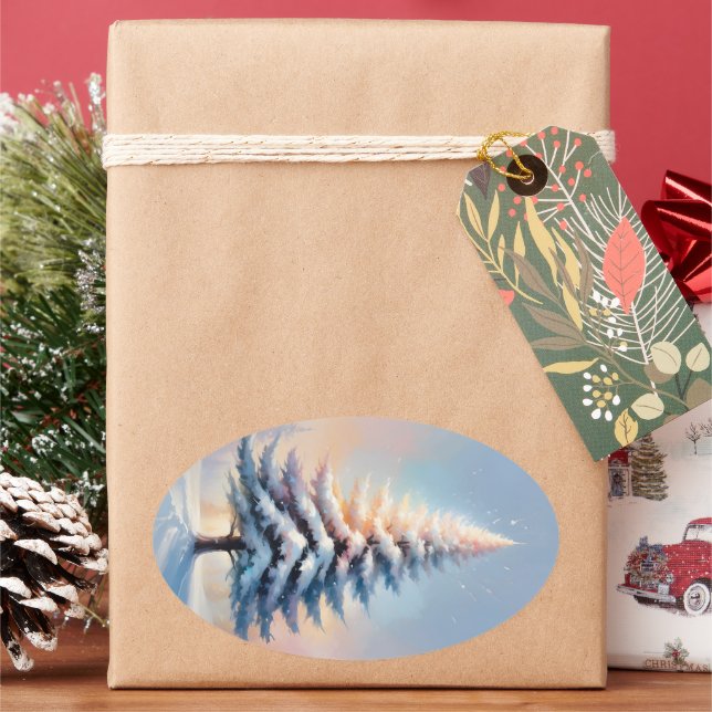 Pegatina Ovalada Sencillos Navidades blancos pintan un árbol en un  (Vacaciones)