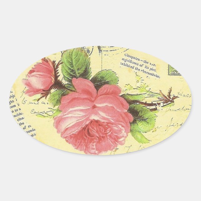 Pegatina Ovalada Shabby Red Rose (Anverso)