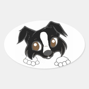 Pegatina Ovalada Shetland Sheepdog Black and White Peeking Personal
