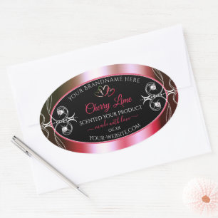Pegatina Ovalada Shimmery Red y Green Product Labels Jewels Black