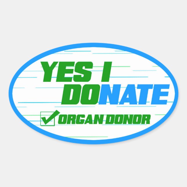 Pegatina Ovalada Sí, dono vida a donante de órganos de Nate (Anverso)