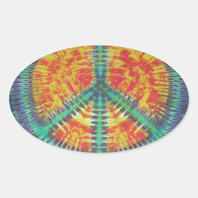 Pegatina Ovalada Signo de paz Tie Dye PhatDyes (Anverso)