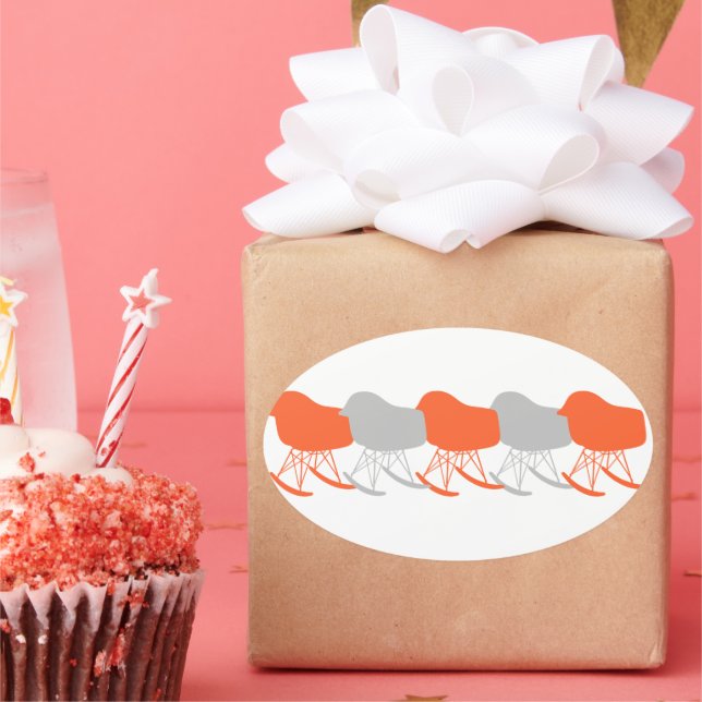 Pegatina Ovalada Silhouette de la silla de la silla del patrón gris (Fiesta)