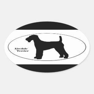 Pegatina Ovalada Silueta de Airedale Terrier