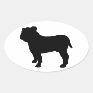 Pegatina Ovalada Silueta de Bulldog