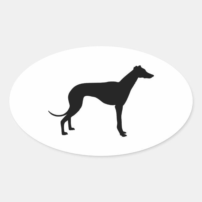 Pegatina Ovalada Silueta de galgo (Anverso)