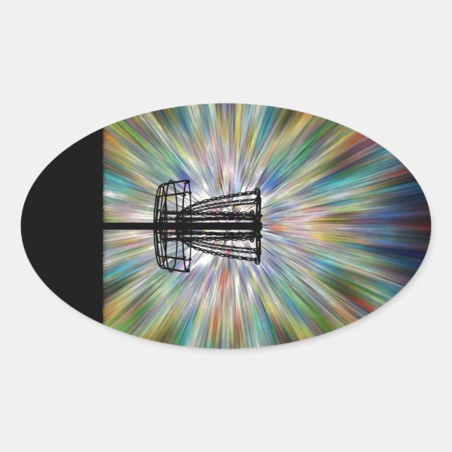Pegatina Ovalada Silueta de la cesta de golf de disco (Anverso)