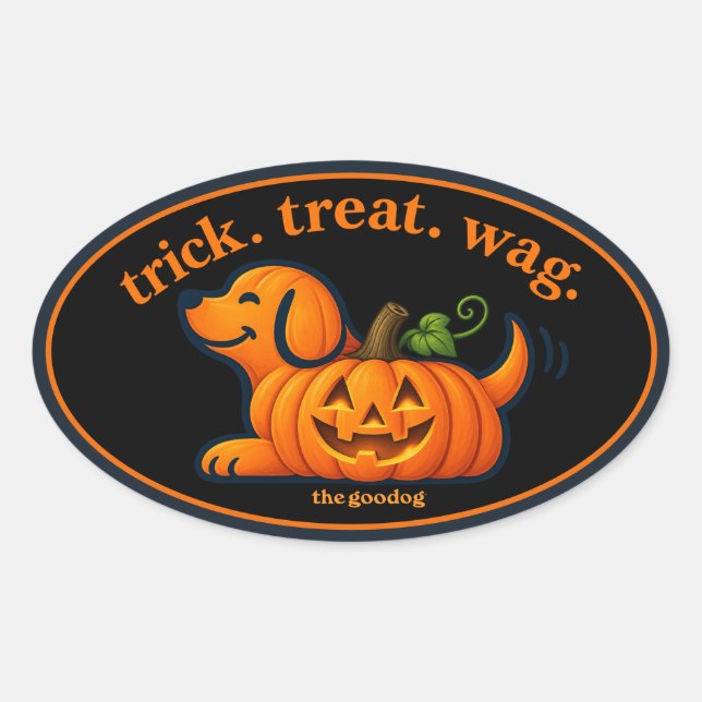 Pegatina Ovalada Silueta de perro Cute Jack-O-Lantern (Anverso)