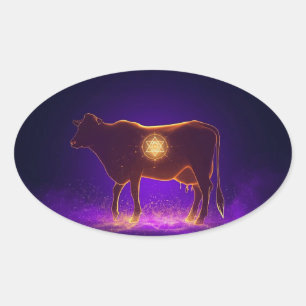 Pegatina Ovalada Silueta de vaca divina   Govardhan Puja Espiritual