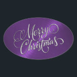 Pegatina Ovalada Silver Merry Christmas Purple Grabado en relieve L<br><div class="desc">Artículos con temática navideña diseñados por Umua. Impreso y enviado por Zazzle o sus afiliados.</div>