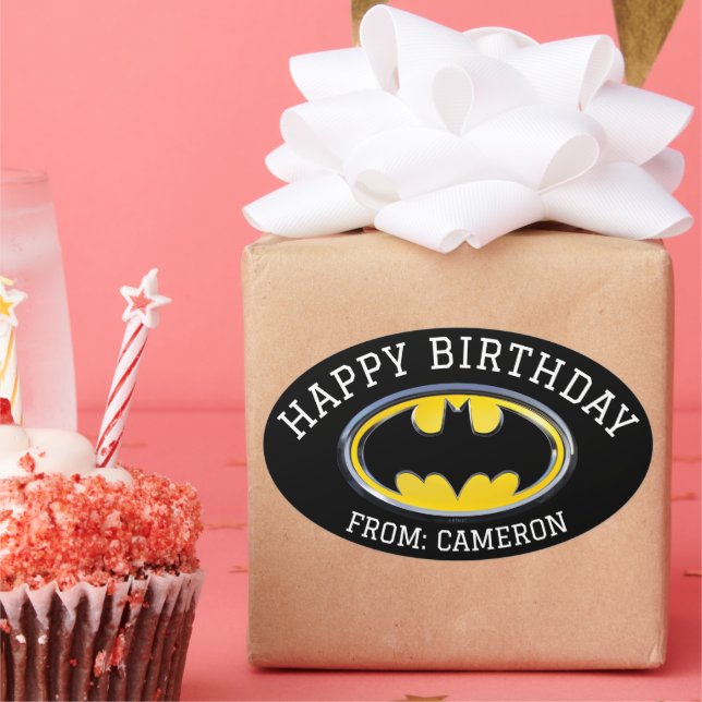 Pegatina Ovalada Símbolo de Batman | Logo clásico | Cumpleaños feli (Fiesta)
