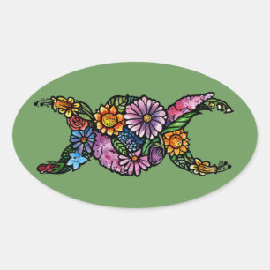 Pegatina Ovalada Símbolo de luna triple flor bendecido sea