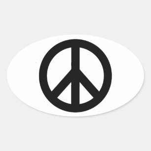 Pegatina Ovalada Símbolo de signo de paz blanco negro