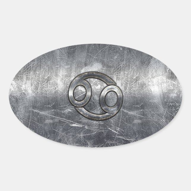 Pegatina Ovalada Símbolo zodiaco de cáncer en estilo industrial (Anverso)