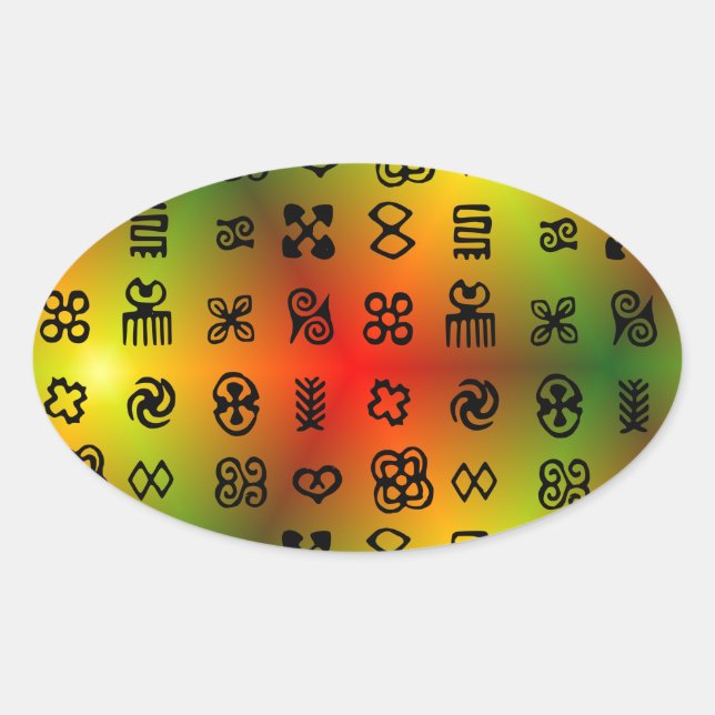 Pegatina Ovalada Símbolos Adinkra con colores africanos (Anverso)