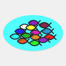 Pegatina Ovalada Símbolos de peces cristianos - Escuela Arcoiris -
