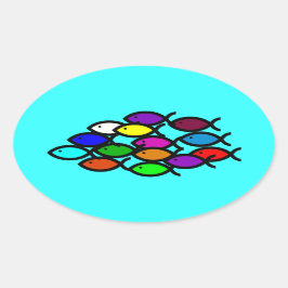 Pegatina Ovalada Símbolos de peces cristianos - Escuela Arcoiris -