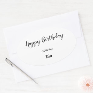 Pegatina Ovalada simple caligrafía personalizada feliz cumpleaños