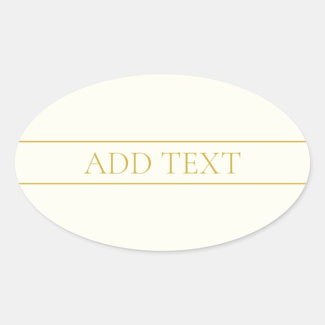 Pegatina Ovalada Simple Elegante Texto Personalizable | Dorado Blan (Anverso)
