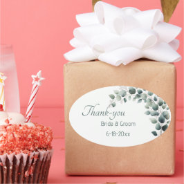 Pegatina Ovalada Simple Eucalyptus Wedding Thank-you Sticker