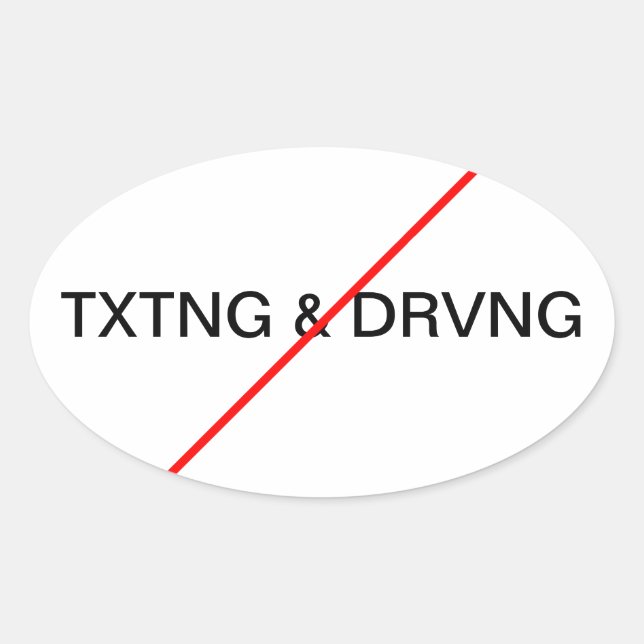 Pegatina Ovalada Sin mensajes de texto y conducción (Anverso)