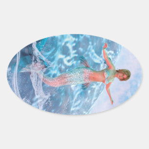 Pegatina Ovalada Sirena de Fantasía