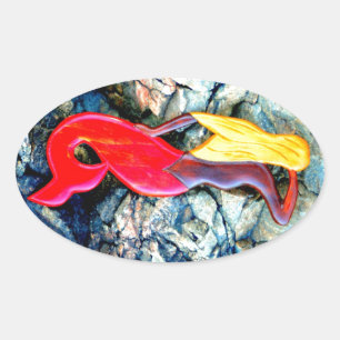 Pegatina Ovalada sirena rubia en rojo