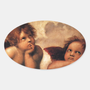 Pegatina Ovalada Sistine Madonna 2 Angels por Raphael
