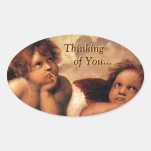 Pegatina Ovalada Sistine Madonna que piensa en usted…