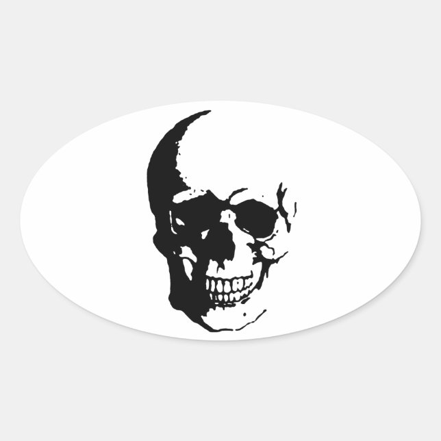 Pegatina Ovalada Skull - Arte Metalizado negro y blanco (Anverso)