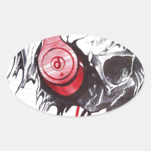 Pegatina Ovalada Skull con diseño de audífonos