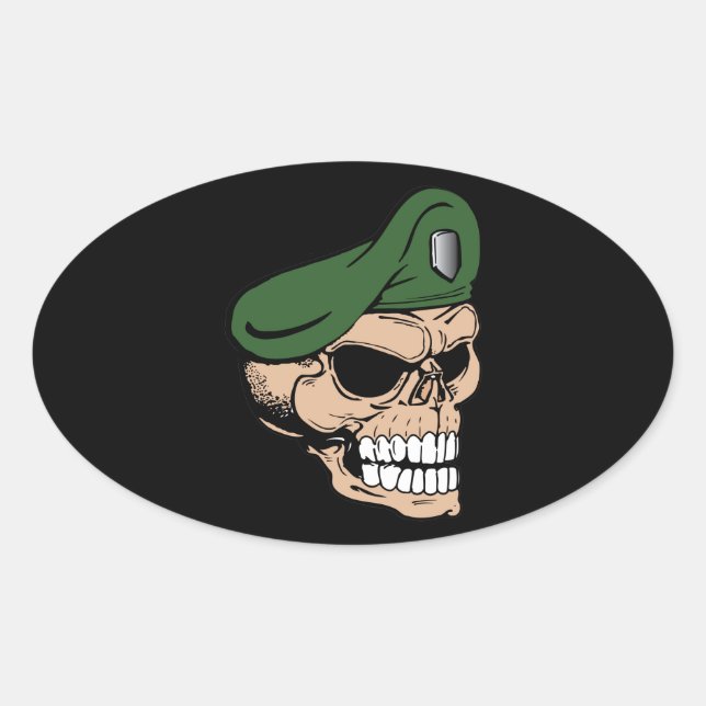 Pegatina Ovalada Skull Green Beret (Anverso)