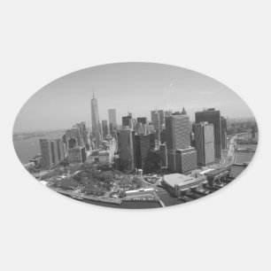 Pegatina Ovalada Skyline Black White New York