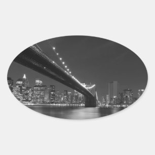 Pegatina Ovalada Skyline Black White New York