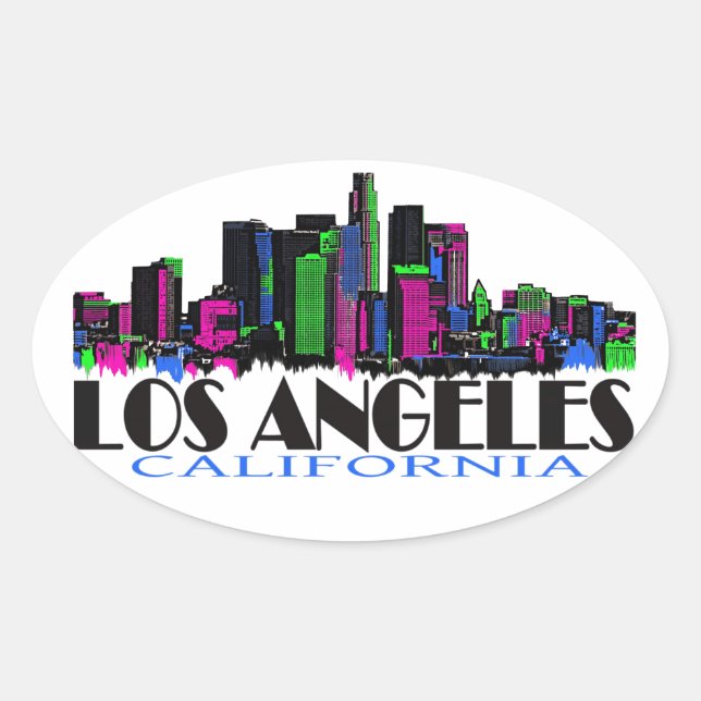 Pegatina Ovalada Skyline de California en Los Ángeles (Anverso)