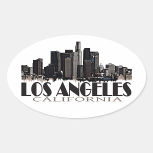Pegatina Ovalada Skyline oscuro de Los Ángeles California